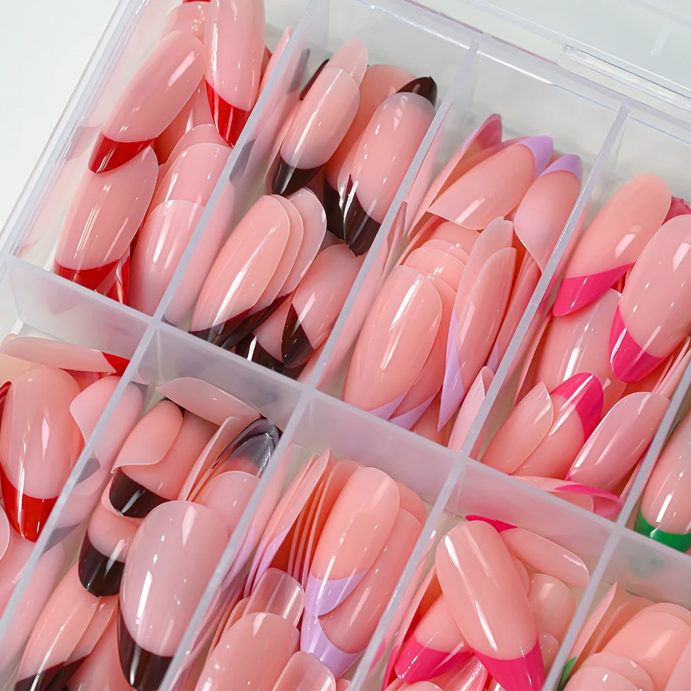 

288pcs Nude Pink Almond Press On Nails Colorful French Soft Gel Nail Tips Glossy Simple Full Cover False Nail forWomen Fake Nail