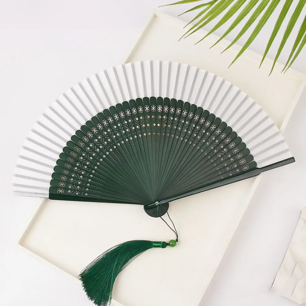 Classical Carved Bamboo Folding Fan Flower Chinese Style Chinese Style Folding Fan Retro with Random Tassel Tassel Folding Fan