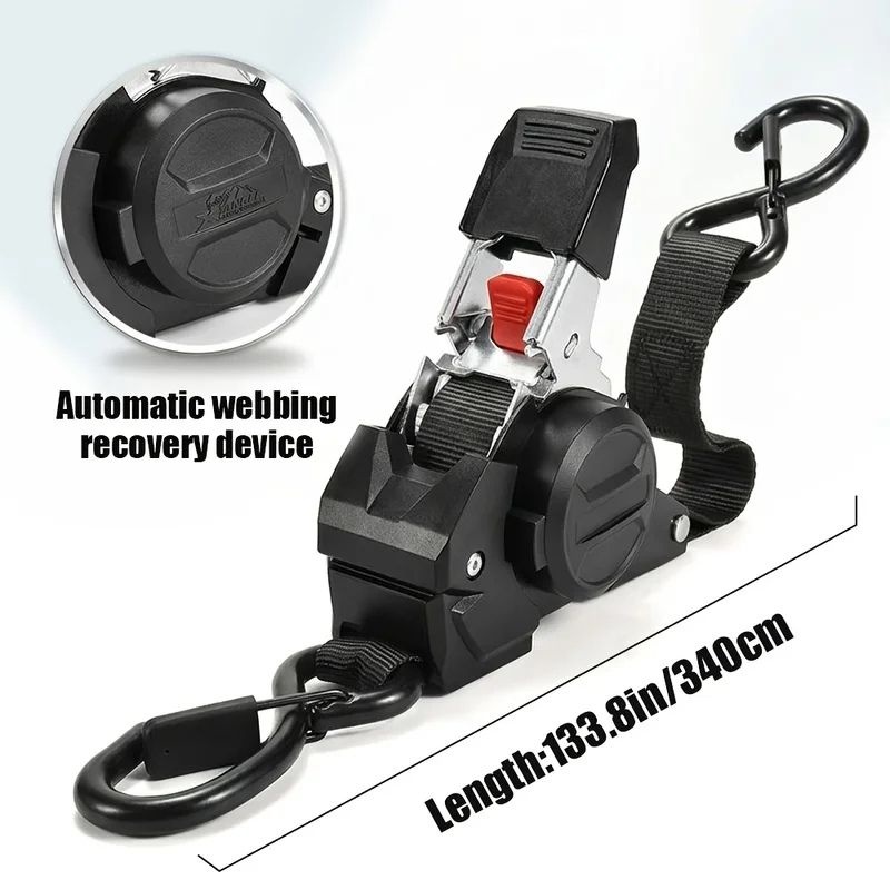 Premium Heavy-Duty Auto Retractable Cargo Straps, 3.4M Nylon, 1550Lbs Load, for Cargo Securing & Camping