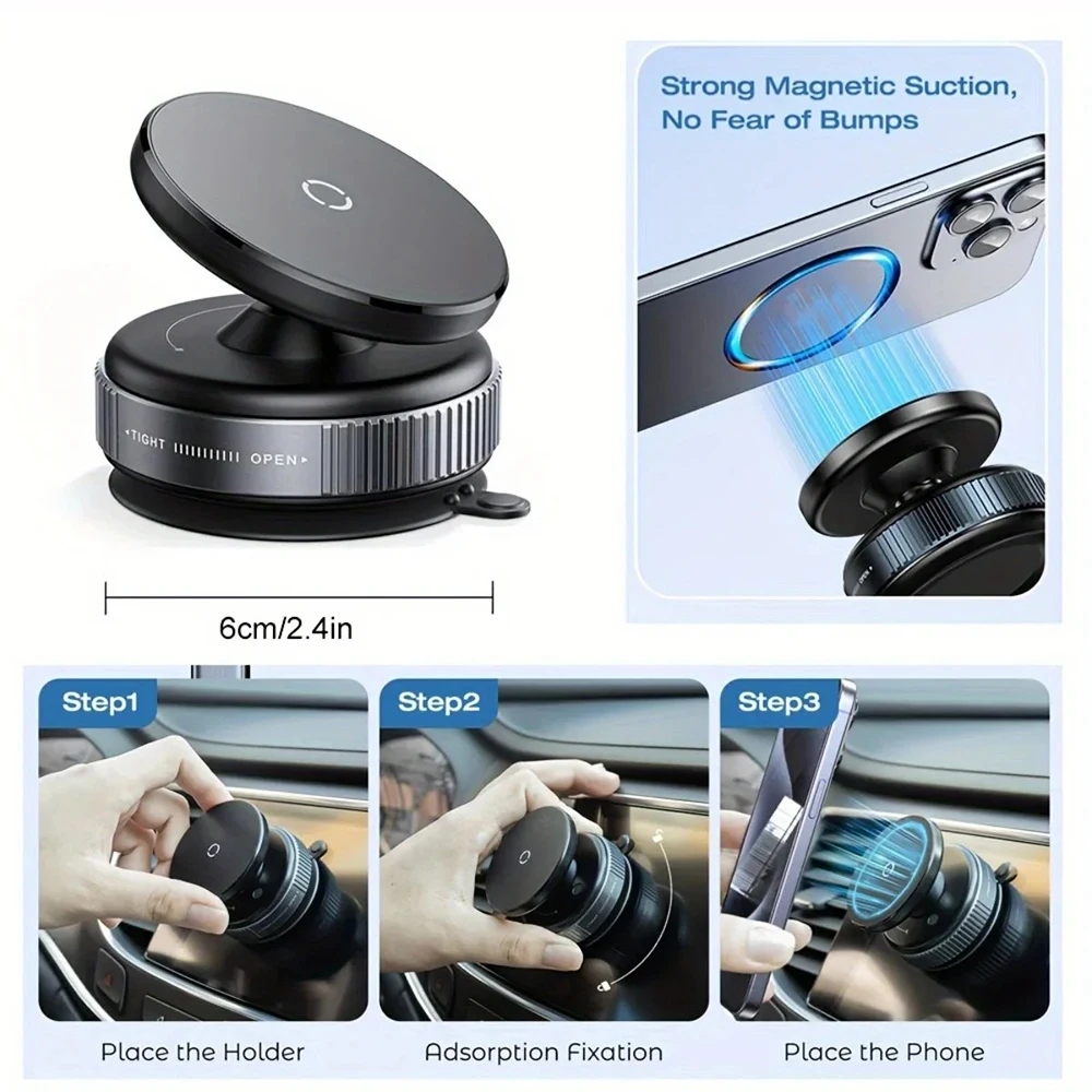 Vacuum Adsorption Magnet Phone Holder 360° Rotation Strong Magnetic Stand Foldable Car Mount Suction Cup GPS Navigation Bracket
