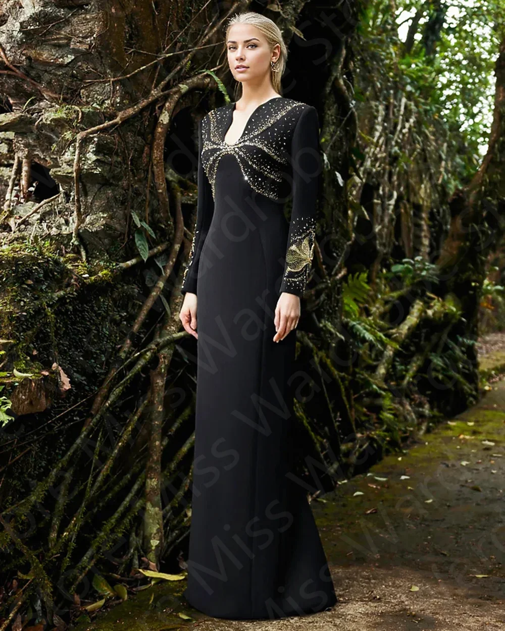 Arabic Modest Evening Dresses Black 2024 Prom Party Gowns Long Sleeves Beading Sequined Wedding Guest Dresses Luxury On Sale