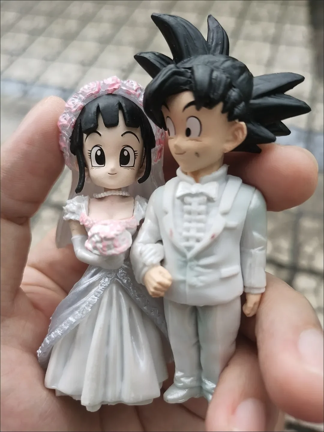 10cm Anime Dragon Ball Wedding Resonance - Q Edition Sun Wukong Qiqi Wedding Dress Statue Handmade Model Ornament Toy Gifts