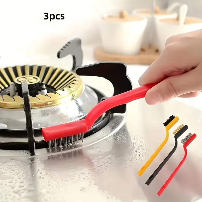 3pcs Wire Brush Set,For Rust Removal,Stain Removal,Gas Stove Brush,Multi-functional Kitchen Tool,Fiber Brush,Iron Brush,Cleaning