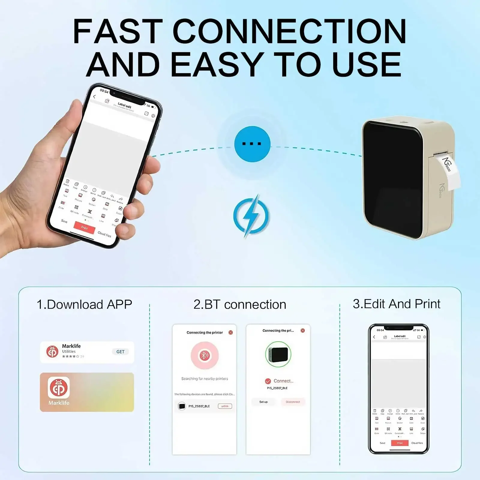 Portable Thermal Label Printer, Wireless for Home, School, Office & Small Business, Multiple Templates & Fonts, Easy to Use