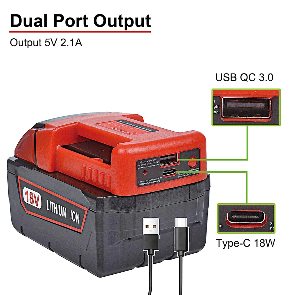 Imagem -03 - Carregador Rápido Usb para Milwaukee 18v Li-ion Suporte de Bateria Portátil Adaptador com Usb e Saída tipo c Carregamento Rápido