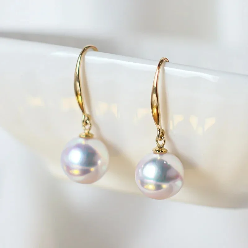 

Pendientes de oro auténtico de 18K AU750 para mujer, aretes colgantes de perlas blancas naturales, regalo excelente, joyería fin