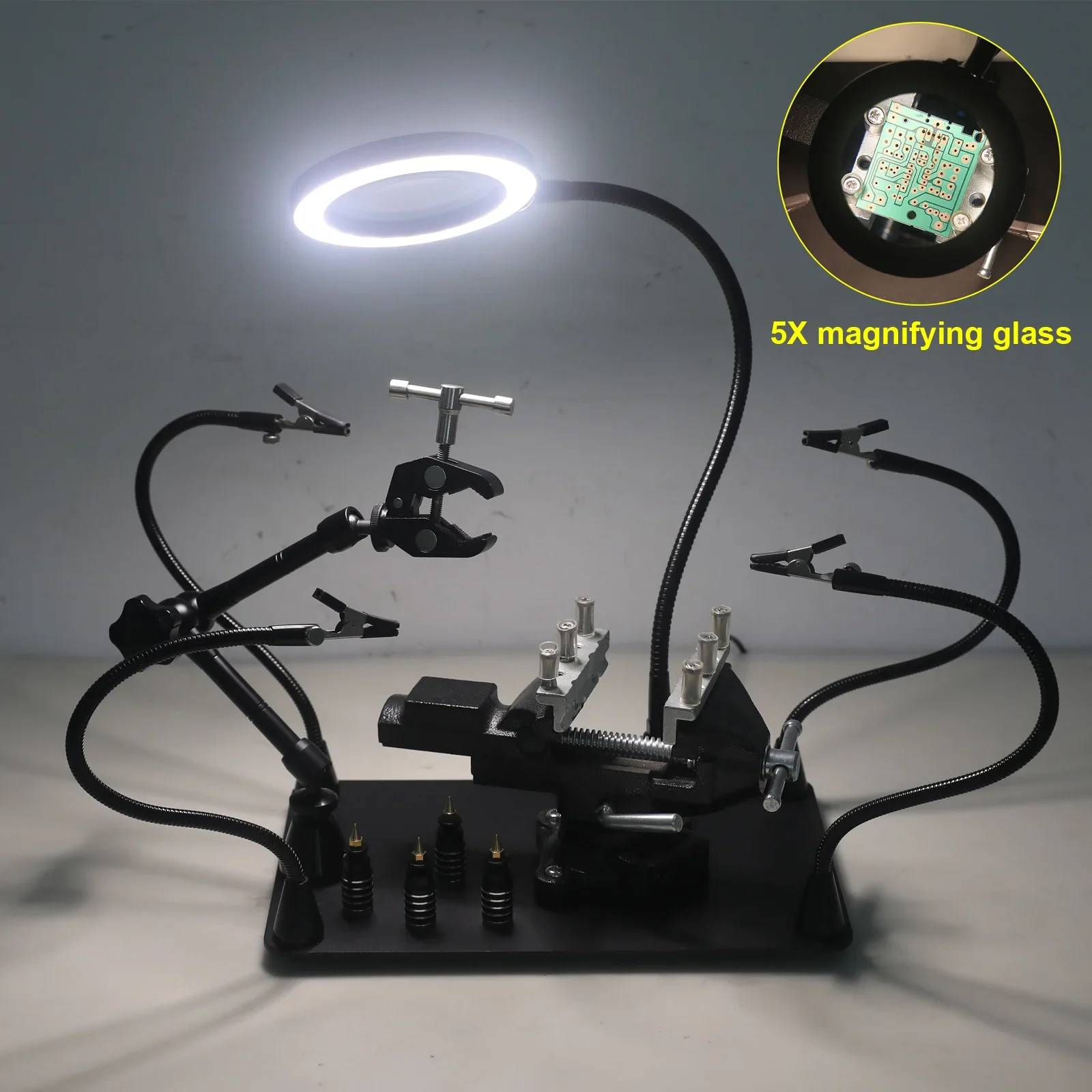 NEWACALOX Magnetic Helping Hands Soldering Third Hand PCB Circuit Board Holder with 5X LED Magnifying Lamp 360 Heat Gun Holder