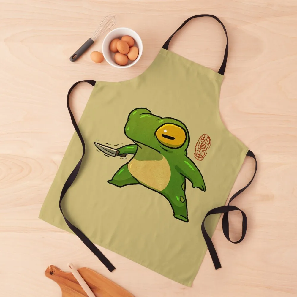 knife wielding stabby gremlin frog artwork asian style Apron painting Kitchen Front Kitchen Supplies Idea Goods Apron