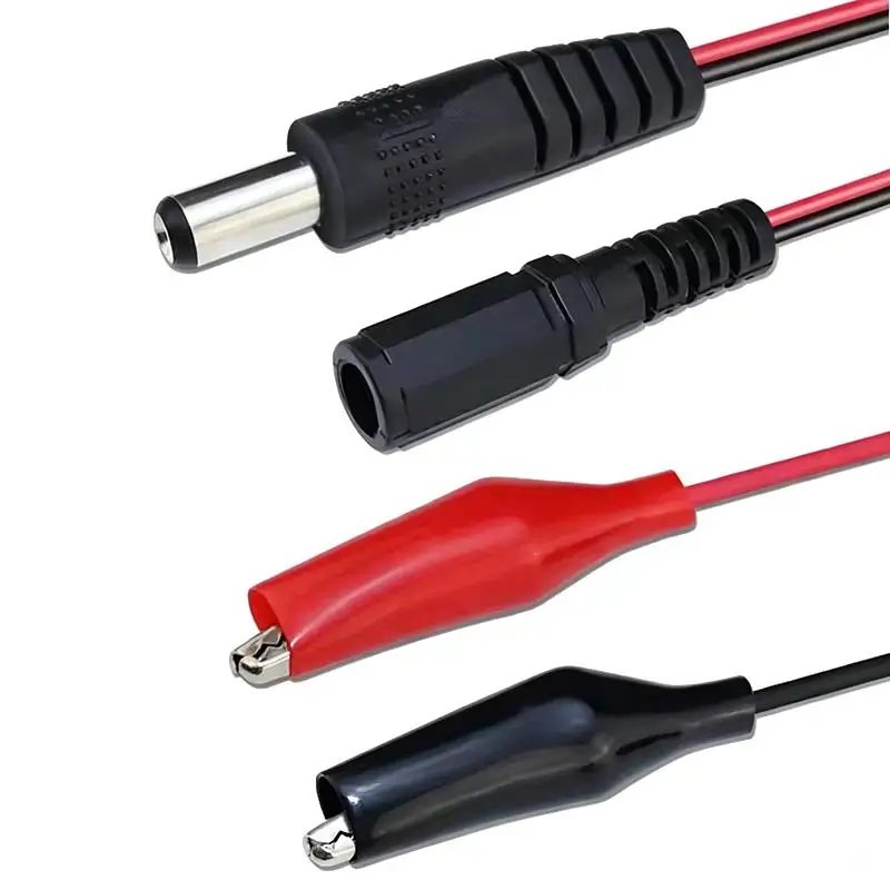 2Pcs Alligator Clip to DC Plug Adapter 55x21mm Male Female Crocodile Test Leads for University Lab Experiments