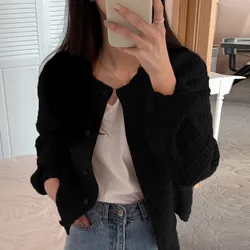 Knitted Cardigan Women Korean Single Breasted Long Sleeve Jumper Woman Round Neck All Match Sweater Top