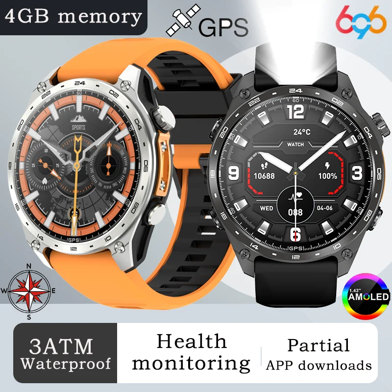 696 Smart Watch App Download 4GB Memory Offline Map Waterproof MP3 MP4 LED Lighting Blue Tooth Smartwatch GPS Sports Outdoor