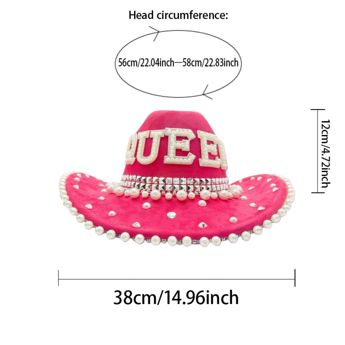 หมวกแฟนซีสีชมพูประดับกลิตเตอร์และคริสตัลสำหรับผู้หญิง ฮงหลวน หมวกคาวบอยสำหรับคอสเพลย์ผู้หญิง และหมวกคาวเกิร์ล