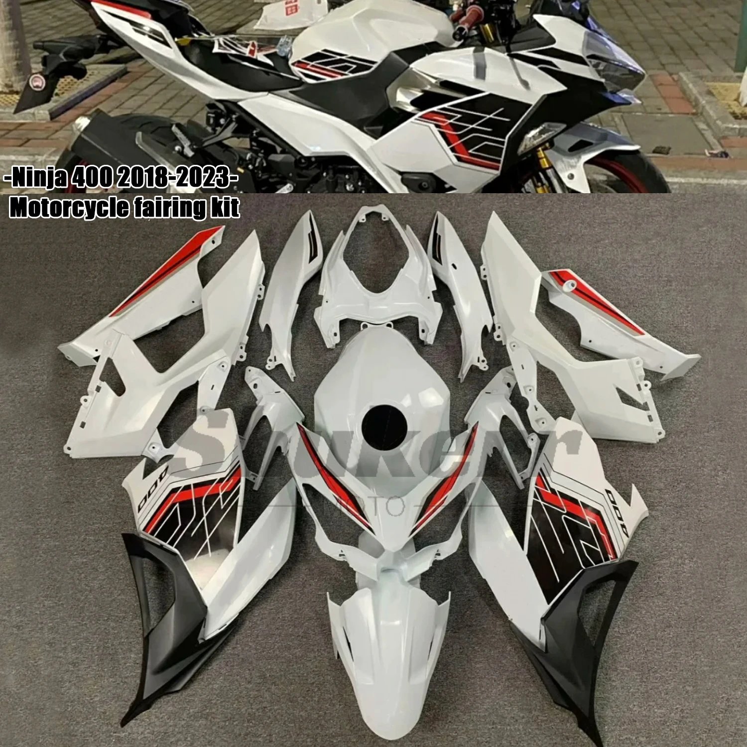 Shukerr Moto Abs Plastics Fairings Kit Set Fit for Kawasaki Ninja400 Ex400 Ex Ninja 400 2018 - 2023 White Red Black 19 20 21 22