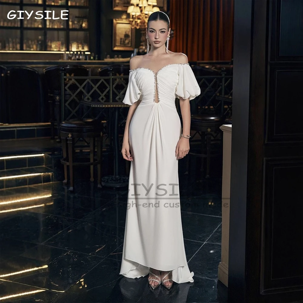 

GIYSILE Customized Bridal French Nail Bead White Wedding Dresses 2025 Summer New Elegant Water Diamond Curved Edge V-neck Dress