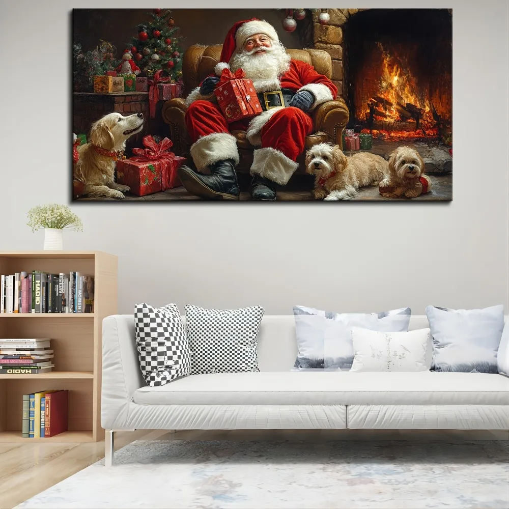 Santa Gift canvas art, elegant frame wall decoration, lively Christmas decoration, 1.5 inch thick pine solid wood frame,