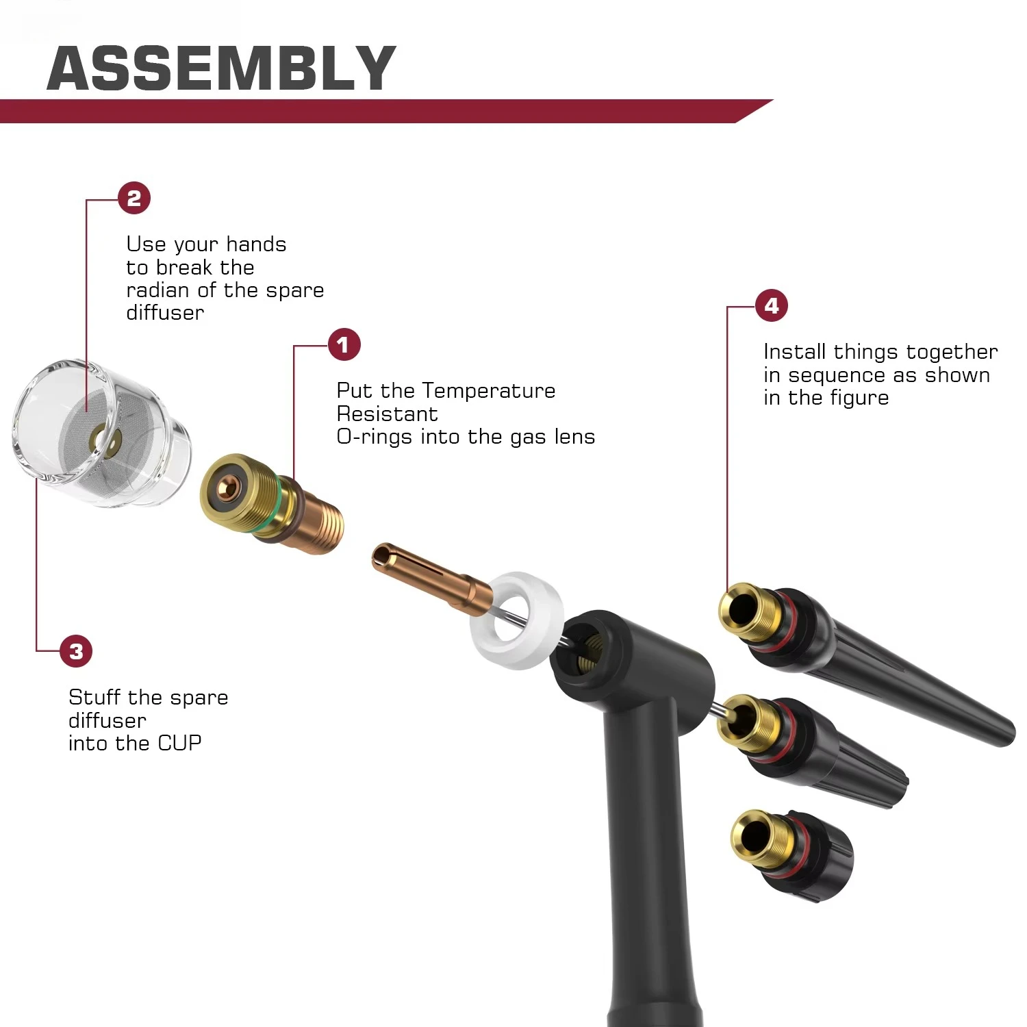 WP-17/18/26 TIG welding gun accessory kit 49/71 pieces nozzle clamp body short rod gas lens glass consumable kit