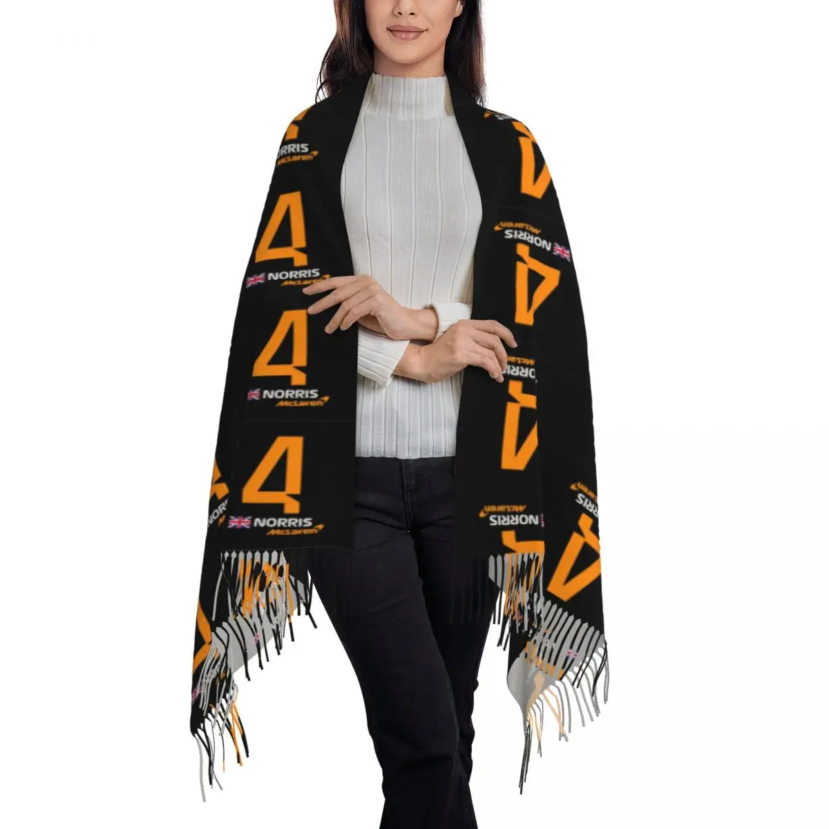 F1 2022 Lando Norris 4 Scarf Tassel Scarves Women Soft Warm Shawls and Wraps Large Fall Winter Shawl Wrap