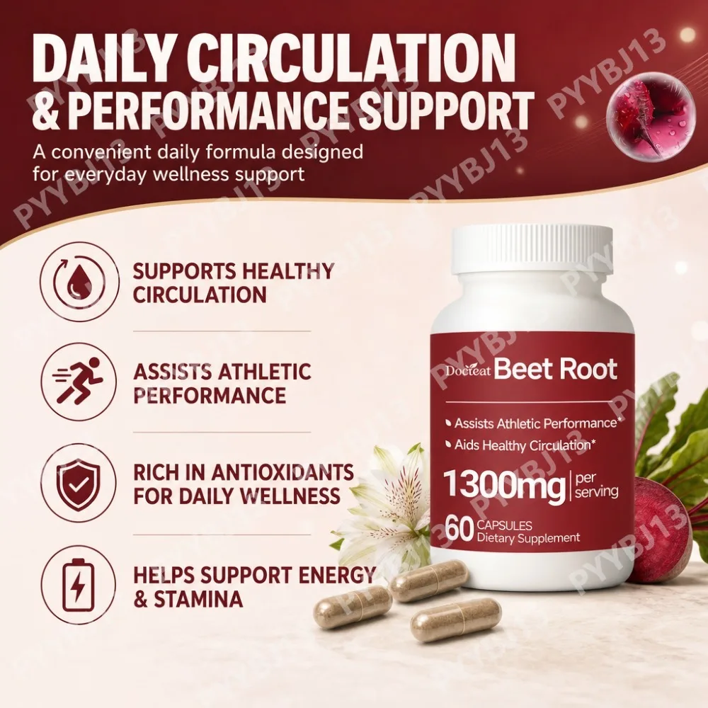 Docteat Beet Root Capsules Energy Support Beetroot Powder Supplement for Men Women 1300mg Per Serving 60 Capsules 30-Day Supply