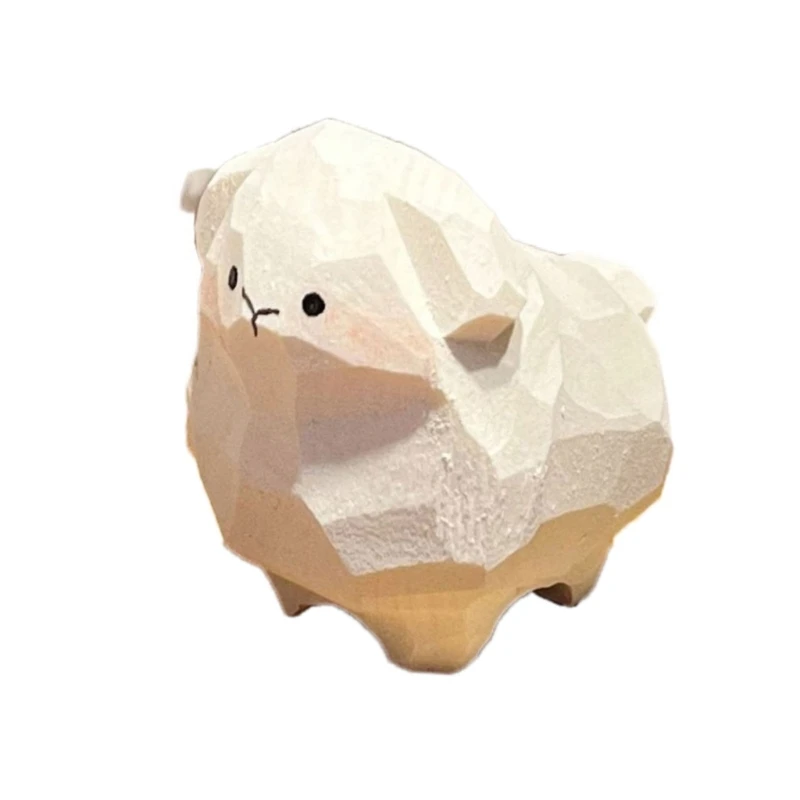 

Carved Lamb Figure Wooden Sheep Miniature Statue Ornament for Collectors Gift