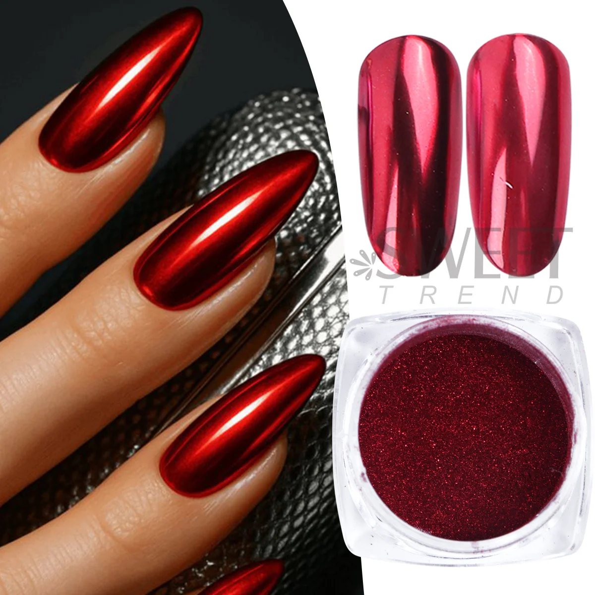 2 szt. Czerwony Metaliczny Efekt Lustra Chromowany Puder do Paznokci Walentynki Błyszczący Pyłek do Wcierania Nowy Rok Metaliczny Brokat Dekoracja Manicure Efekt Flash
