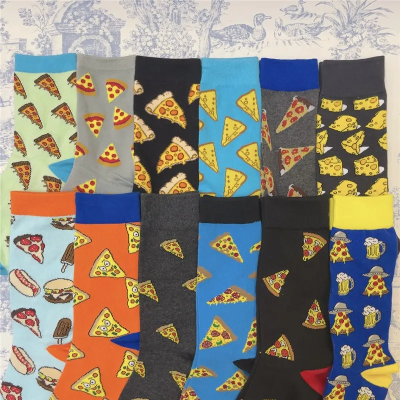 Adult Crew Unisex Cartoon Funny Cheese Pizzeria Socks Dopamine Color Tomato Mozzarella Basil Margherita Pizza Family Fashion Sox