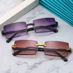 New Rimless Sunglasses Rectangle Fashion Popular Women Men Shades Small Square Sun Glasses for Female Male Traveling Glasses