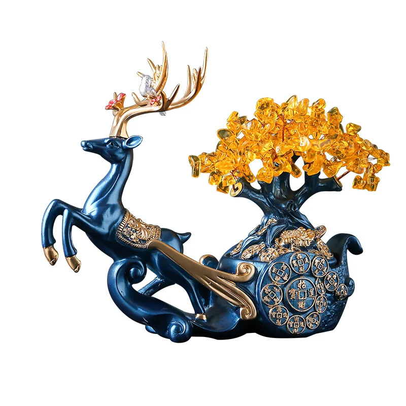 

Housewarming new home gifts opening deer ornaments fortune tree cash cow living room TV wine cabinet home decoration