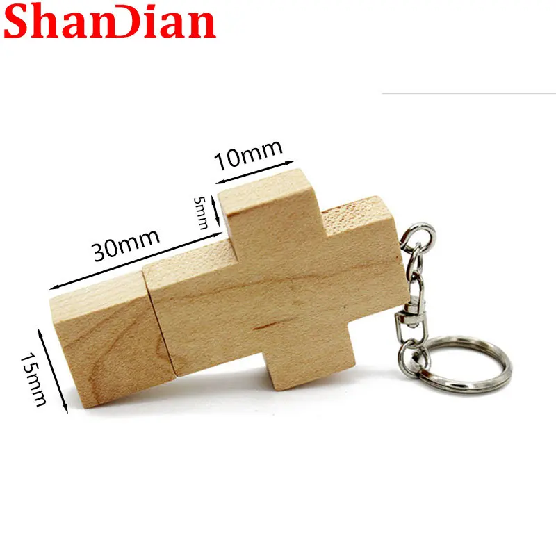 SHANDIAN Free Custom LOGO U Disk 64GB Maple Cross Flash Drive 32GB Wooden USB 2.0 16G Pendrive 8G Photography Gifts Memory Stick