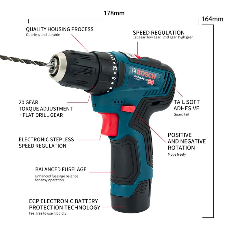 Bosch GSB12V30 Electric Drill Professional Heavy Duty Cordless Driver Multifunctional Household Electric Screwdriver power tools