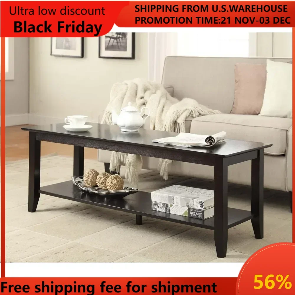 American Heritage Coffee Table with Shelf, Coffees Tables withs Storage for Living Room Black