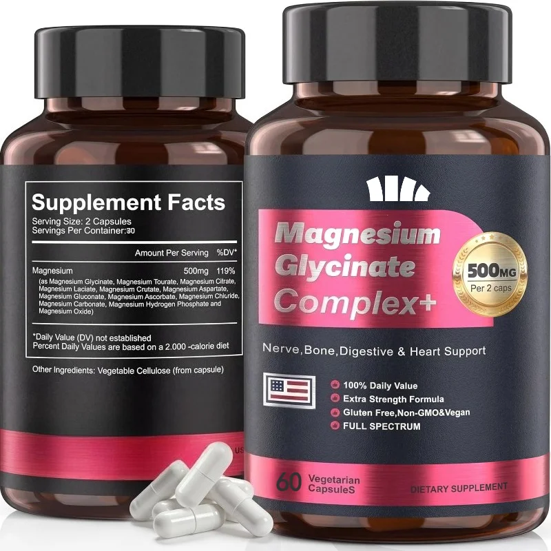 

Magnesium Glycinate 500mg Capsules Containing Zinc and Vitamin D3- Used for Muscle and Bone Health Support 60 Capsules