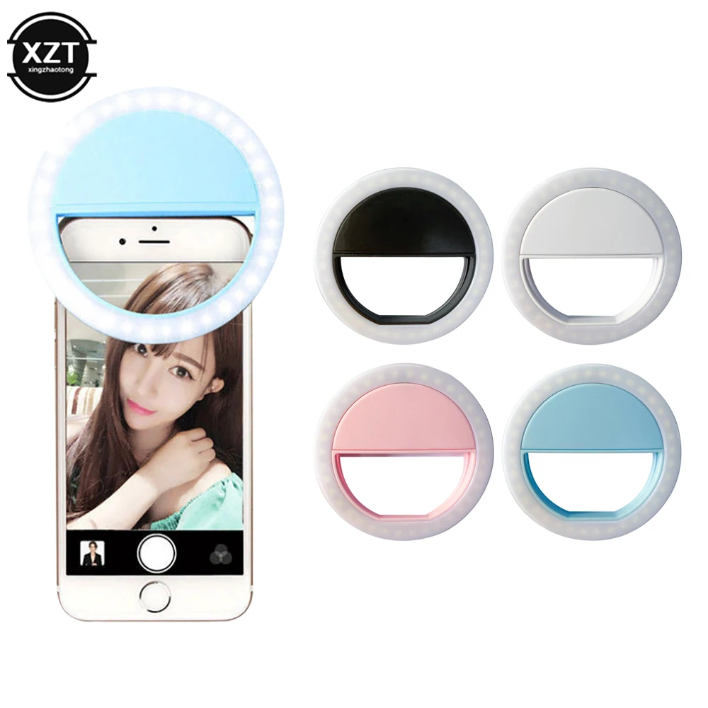 Cell Phone Fill Light LED Round Beat Light Selfie Live Fill Light Rechargeable Photo Light for iphone Samsung Xiaomi Huawei