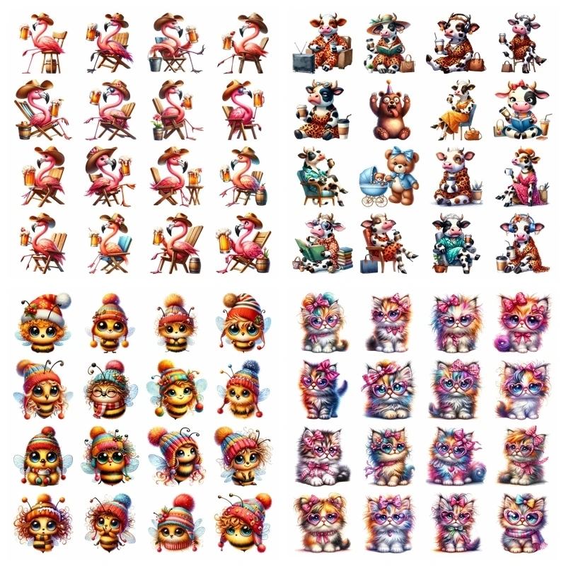 Cartoon animals, bees pandas set heat transfer iron on printing vinyl stickers T-shirt stickers DIY Toy doll clothing decoration
