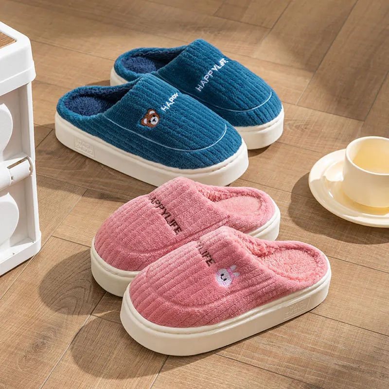 Winter Plush Slippers for Women & Men - Thick Sole Couple House Shoes, Warm Fleece-Lined Indoor Slides with Non-Slip Sole image 4