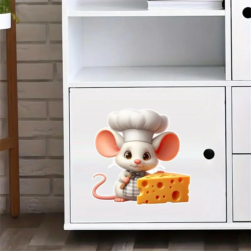 Little Mouse with Giant Cheese Wall Stickers Kitchen Decoration Dining Room Living Room Cabinet Refrigerator Home Decal S492