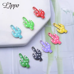 30pcs Copper Cactus Charms Green Small Both Side Enamelled Smaltato Rosso Pendant Connector DIY Jewelry Earring Making
