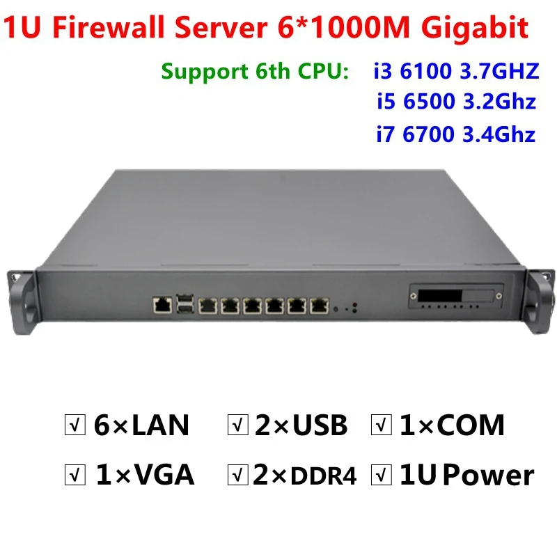 Hot sales Firewall Server Rack 1U Routers 6*1000M i211 Gigabit Intel Core i5-6500 3.2GHZ Support ROS RouterOS linux window 10