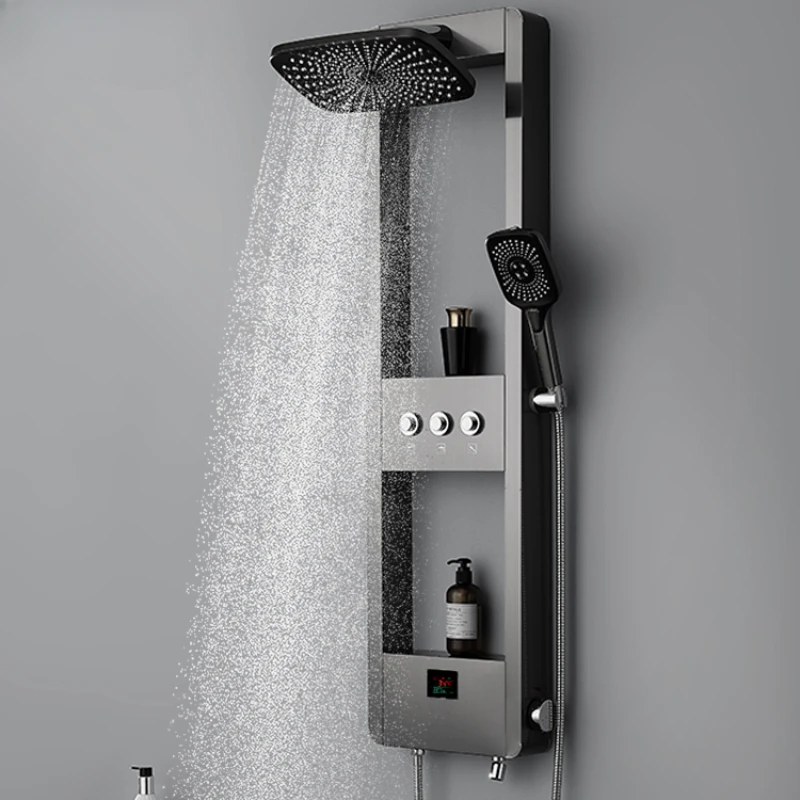 Intelligent Digital Display Constant Temperature Supercharged Shower Screen Toilet Home Storage Gun Gray Shower Head Set