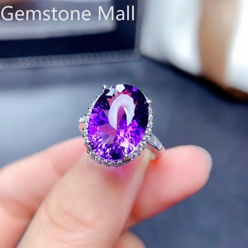 6ct VVS Grade Natural Amethyst Ring for Party 10mm*14mm Amethyst 925 Silver Jewelry Classic Silver Crystal Ring