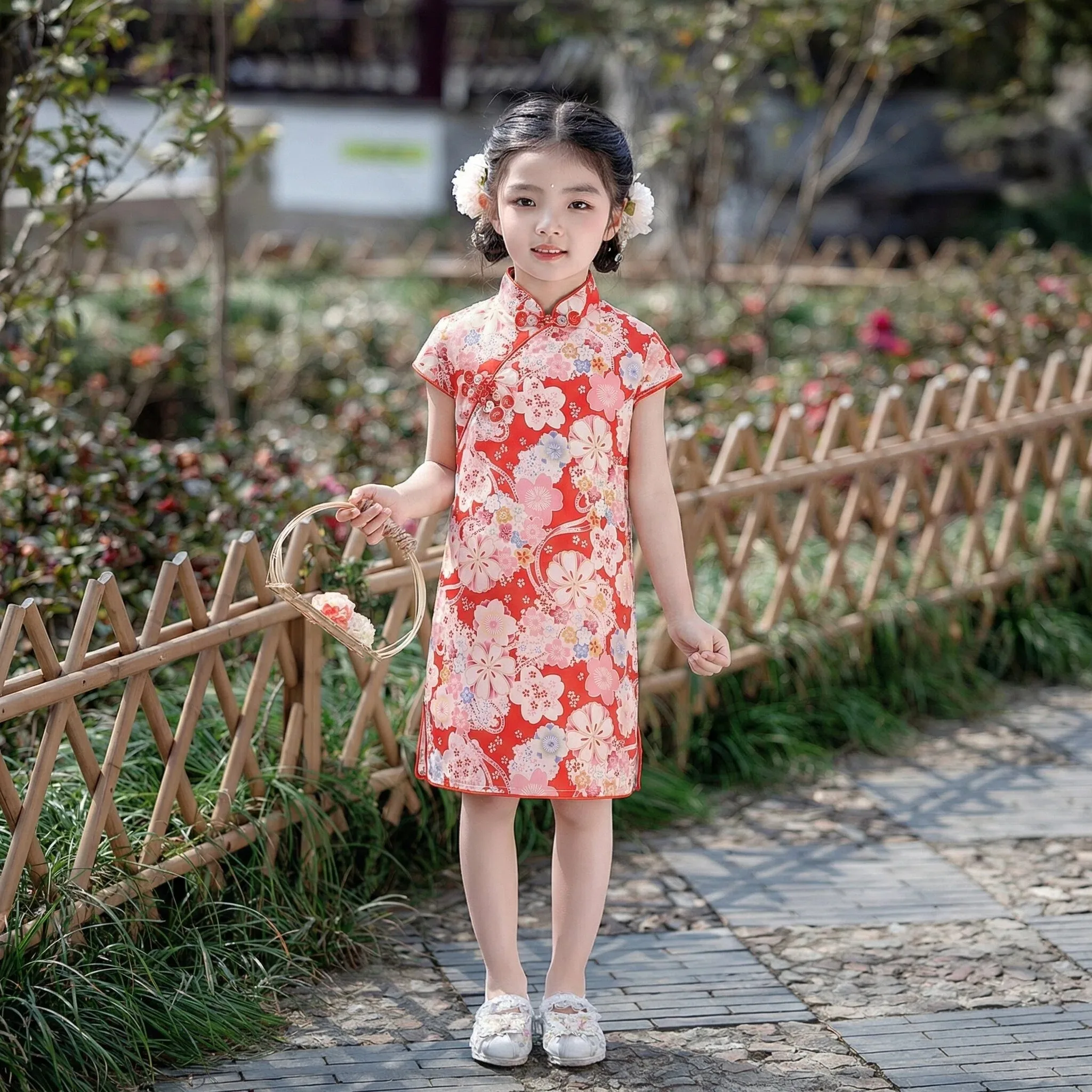 

Baby Girls Traditional Cheongsam Dance Dress Shakura Pattern Stage Performance Festival Wear Toddler Clothing Sizes 2-9 Years