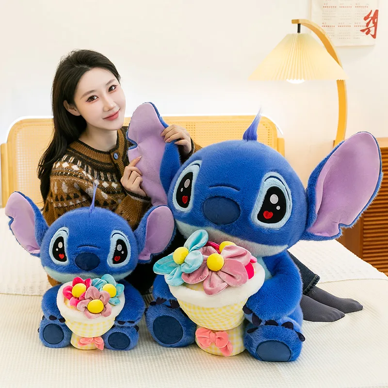 

35/55cm Disney Cartoon Stitch Angel Hug Flowers Plush Dolls Anime Toys Lilo & Stitch Plush Stuffed Toys Children Birthday Gifts