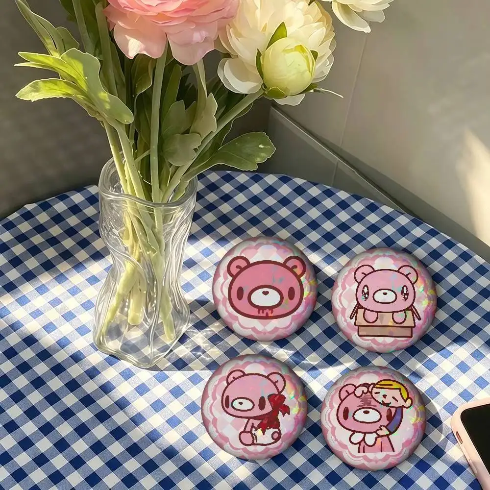 Kawaii Pink Cartoon G-Gloomy Bear Laser Anime Figure  Badge Handmade Tinplate Brooch For Backpack Clothes Chest Ornament Gifts