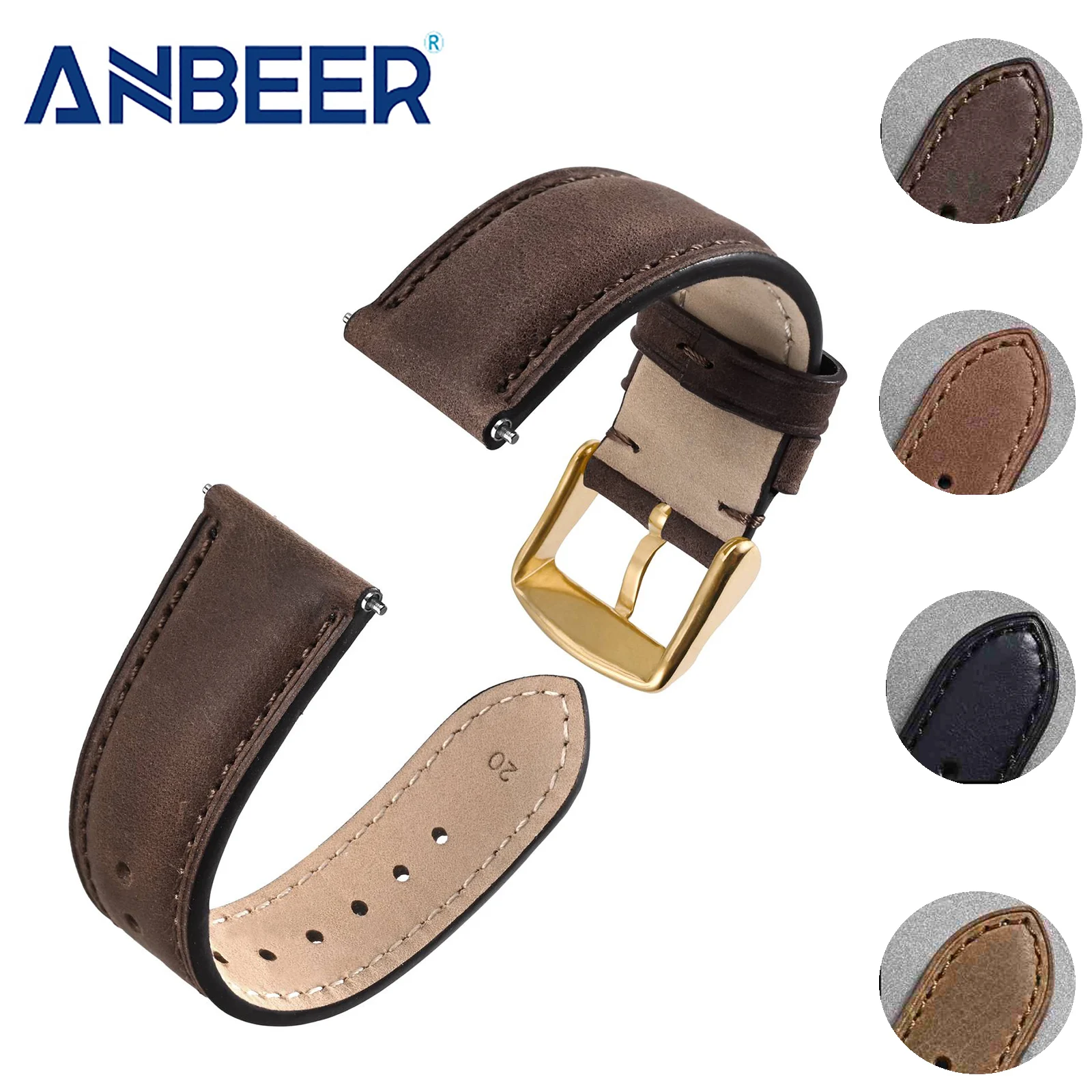 

ANBEER Crazy House Leather Watch Strap Retro and Classic 18mm 20mm 22mm