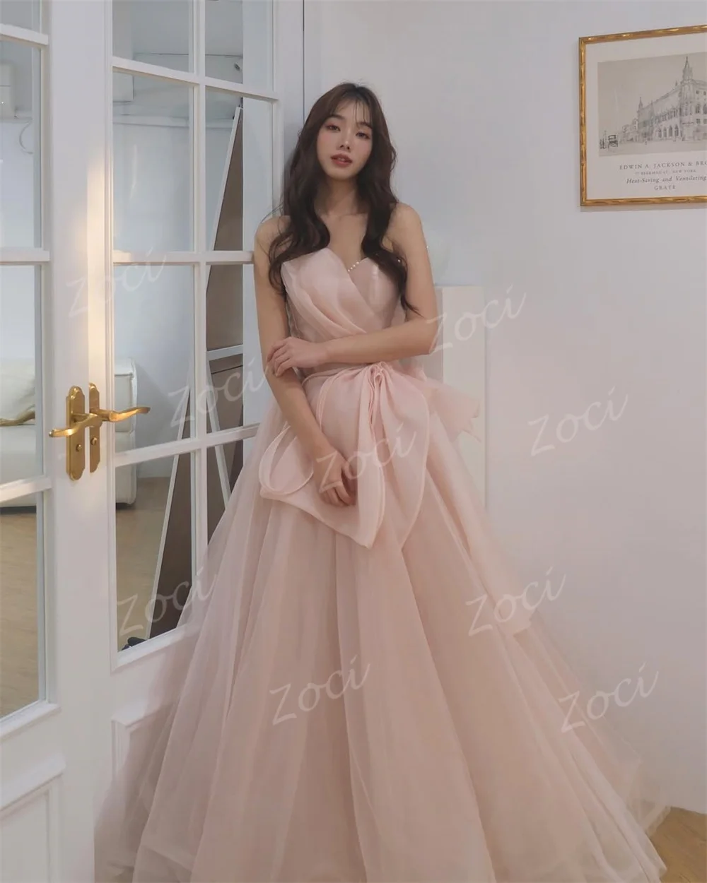 Zoci chérie rose Organza Tulle robes de bal corée Photos séance mariée robe de mariée 2026 grand arc fée robe de soirée personnalisée