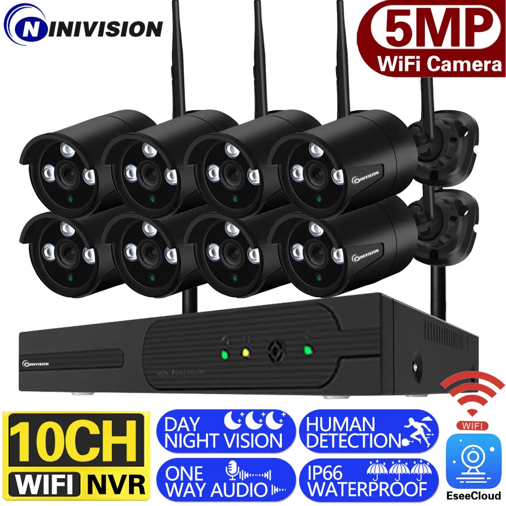 ESeeCloud 5MP WIFI Security System 10CH Wireless NVR Recorder H.265+ Outdoor Security Camera Audio Wireless Surveillance System