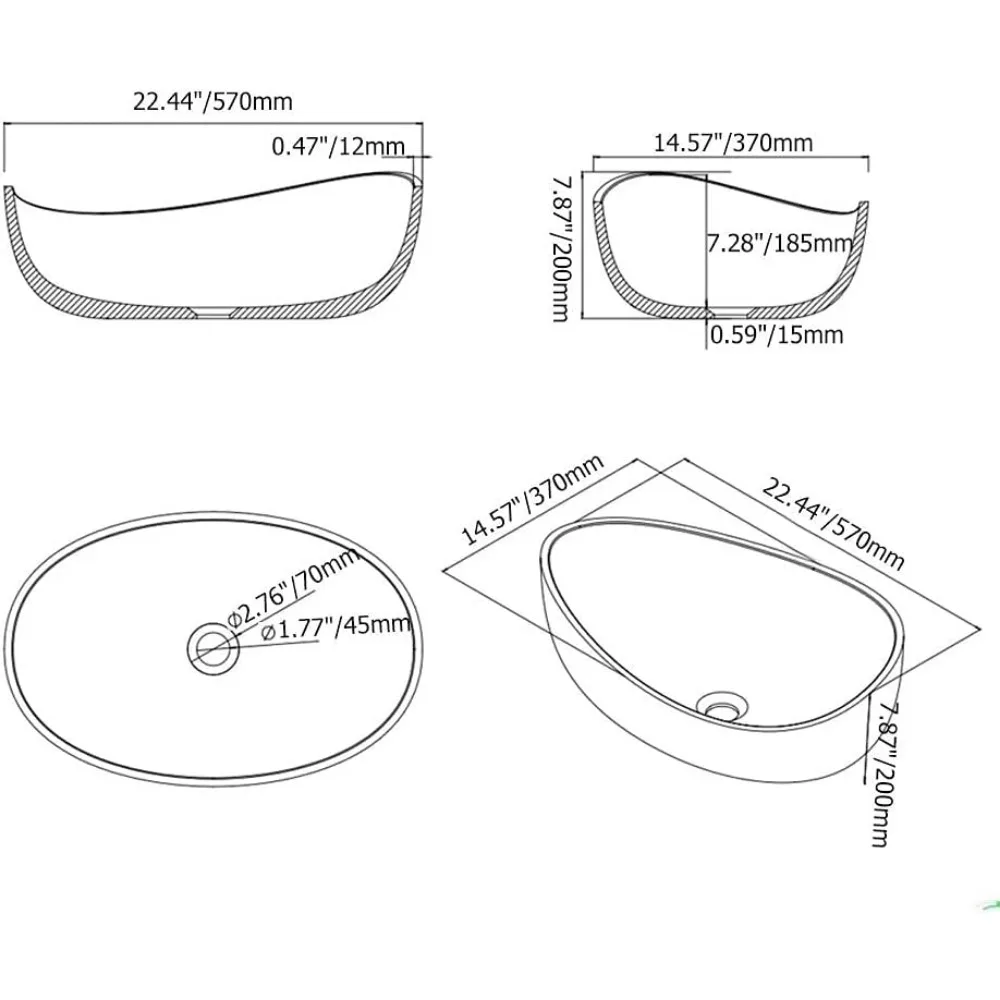 Pia de banheiro de resina de pedra oval, pia de arte moderna, branco fosco com dreno pop up (branco brilhante)