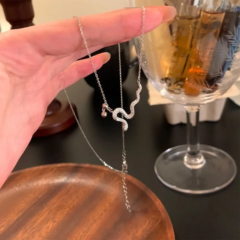 Trendy Personality Pull-out Adjustable Snake Tassel Pendant Necklace for Woman Collarbone Chain Korean Jewelry Accessory Gift