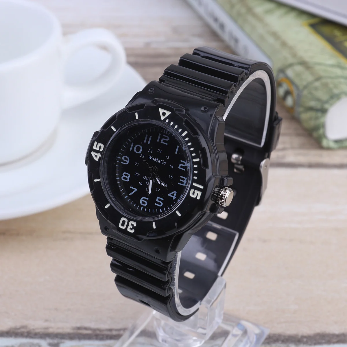 Black Children Quartz Watch Silicone Band Fashion Sports Watches Boys Girls Kids Quartz Watch Arabic Numerals Durable Material