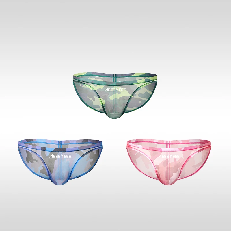 3PCS Men's Underwear Mesh Transparent Triangle Briefs Sexy Low Waist Japanese Style Underpanties