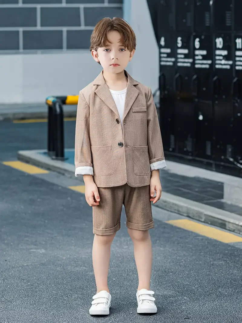 Kids Casual Summer Jacket Shorts 2Pieces Suit Boys Formal Attire For Weddings Birthday Piano Host Speech Chorus Performances